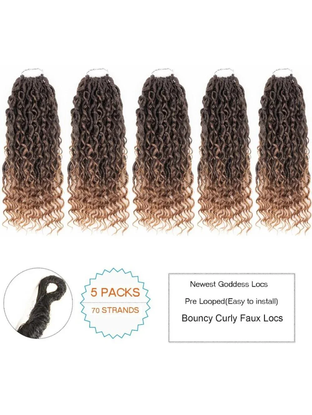 Women's 14 Inch Ombre Goddess Locs Crochet Hair T1b/30/27 5 Packs Boho Faux Locs